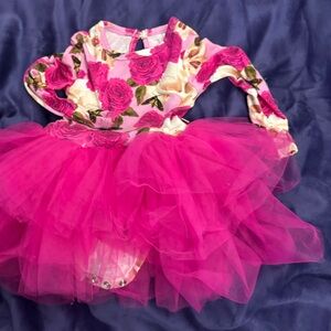 Bums and Roses Skull Rose Bodysuit Tulle Dress Like New size 9-12 mos